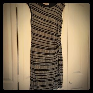 Loft Black & White Striped Dress with side rouche